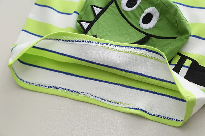 Kids Striped T-Shirt & Shorts Set Blue Shorts Green Bag — feature 10