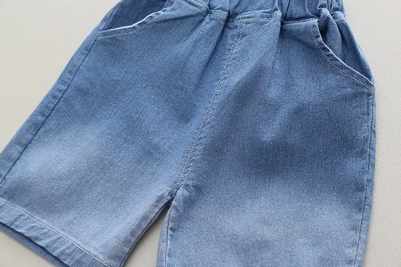Kids Striped T-Shirt & Shorts Set Blue Shorts Green Bag — feature 12