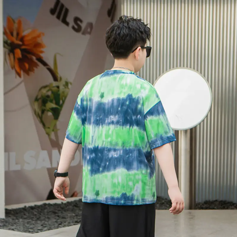 Men Tie-Dye Green Blue T-Shirt Short Sleeve - Image 4