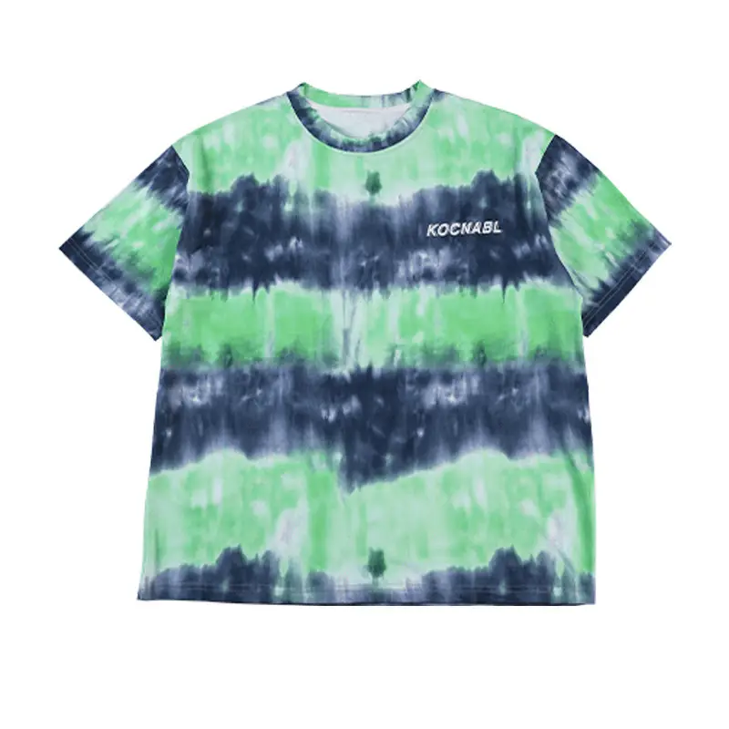 Men Tie-Dye Green Blue T-Shirt Short Sleeve - Image 6