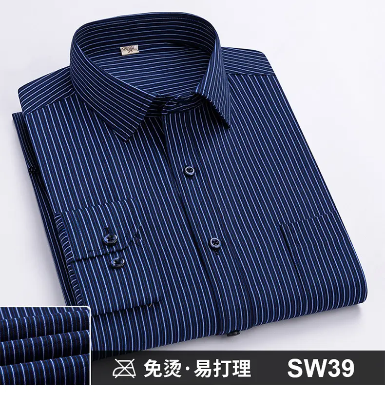 Plus-Size Men's Blue Shirts No-Iron Wrinkle Resistant — feature 34