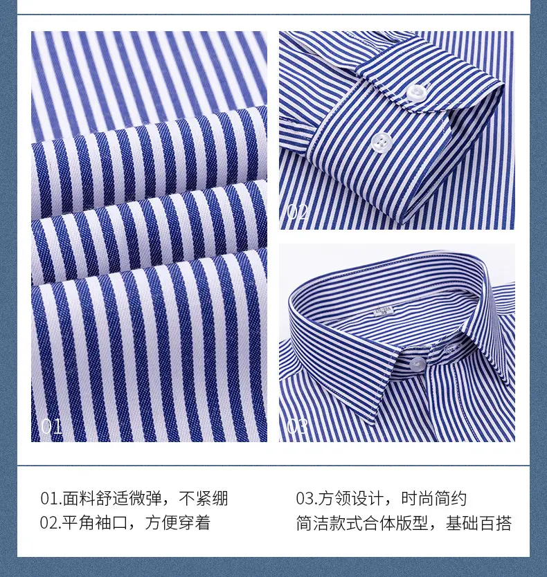 Plus-Size Men's Blue Shirts No-Iron Wrinkle Resistant — feature 9