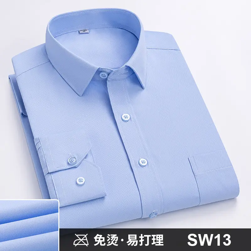 Plus-Size Men's Blue Shirts No-Iron Wrinkle Resistant - Image 11