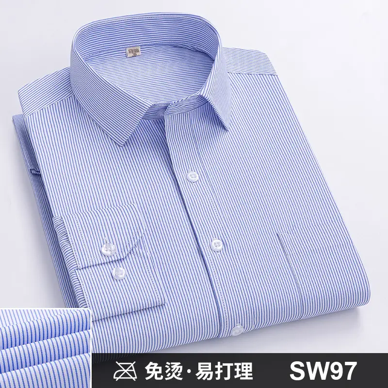 Plus-Size Men's Blue Shirts No-Iron Wrinkle Resistant - Image 16