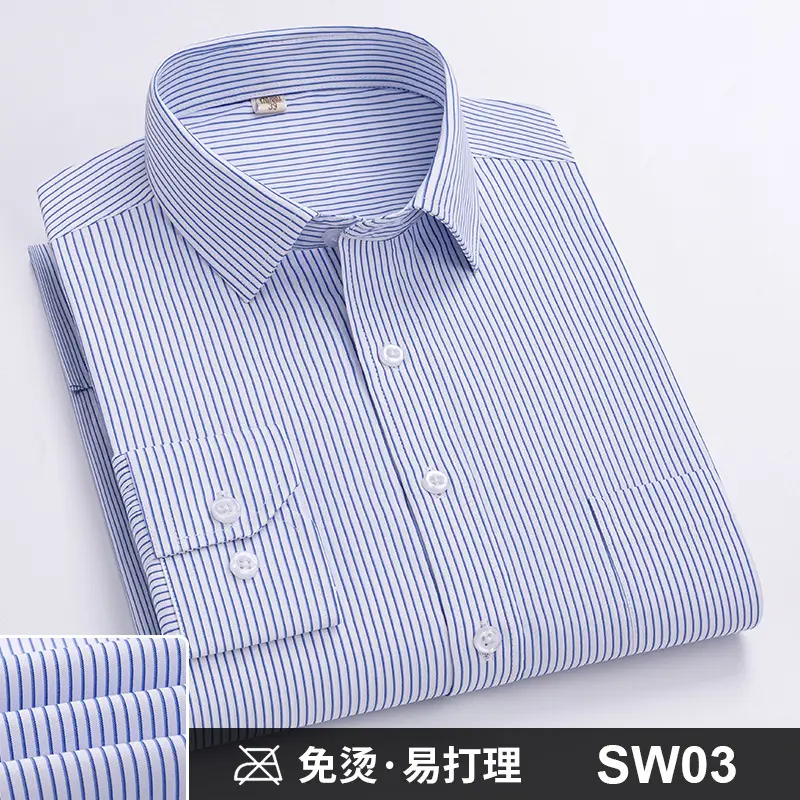 Plus-Size Men's Blue Shirts No-Iron Wrinkle Resistant - Image 3