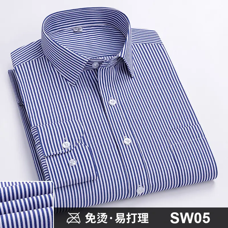 Plus-Size Men's Blue Shirts No-Iron Wrinkle Resistant - Image 4