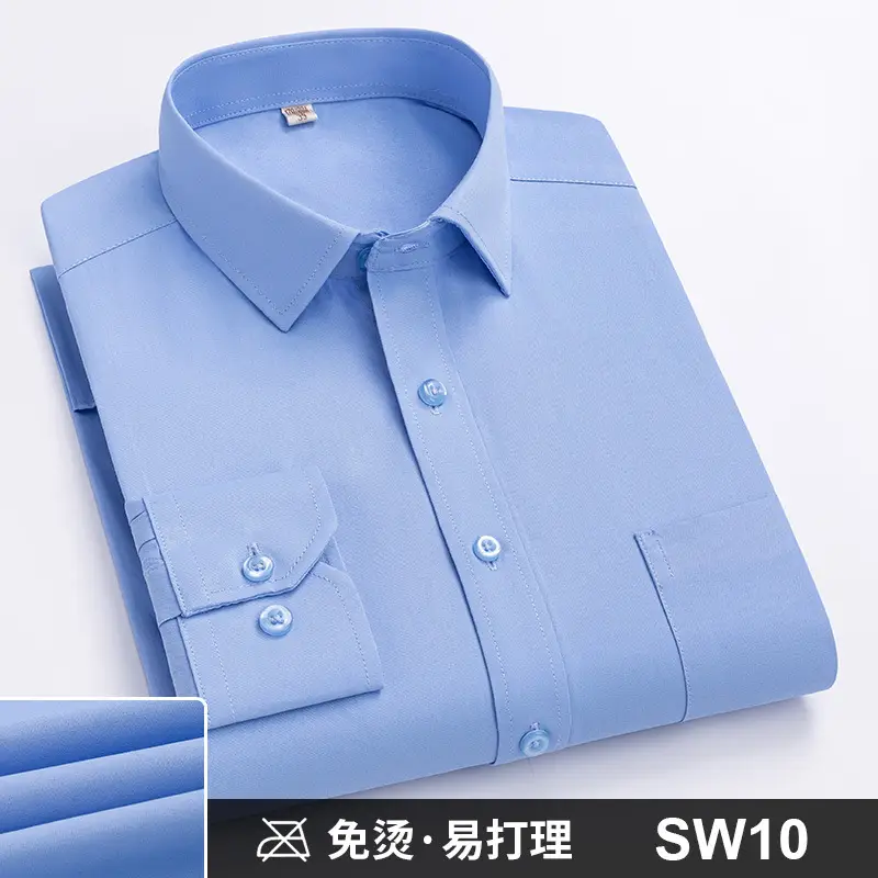 Plus-Size Men's Blue Shirts No-Iron Wrinkle Resistant - Image 8