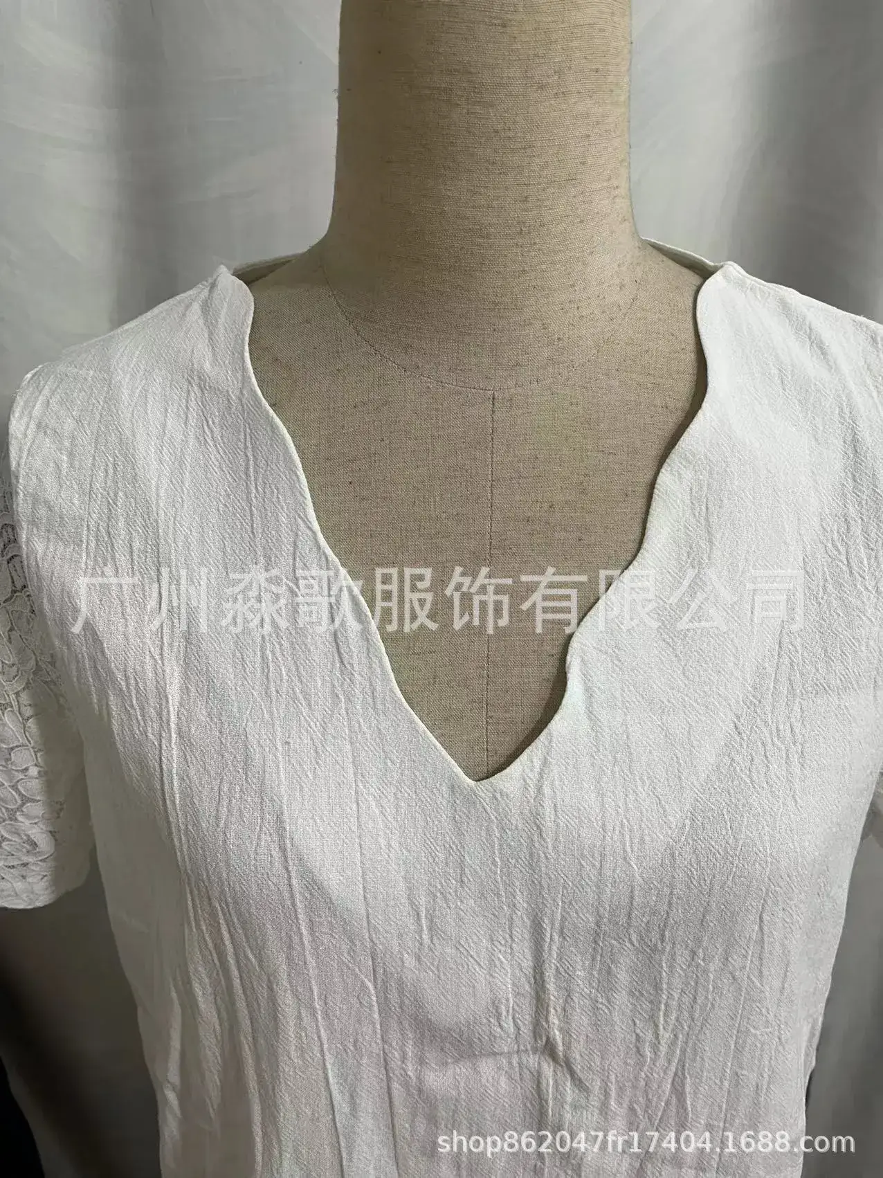 White V-Neck Lace Short Sleeve Dress for Women — feature 4
