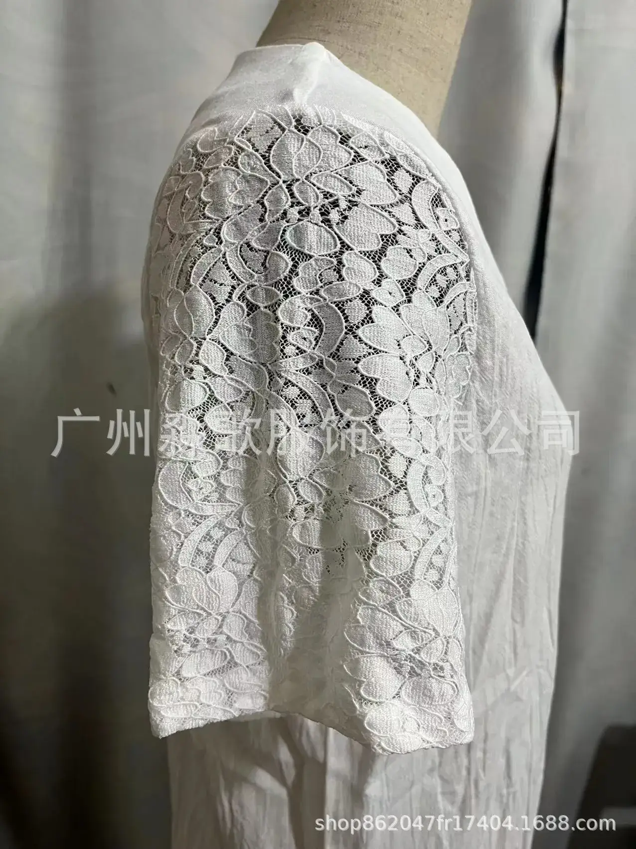 White V-Neck Lace Short Sleeve Dress for Women — feature 5