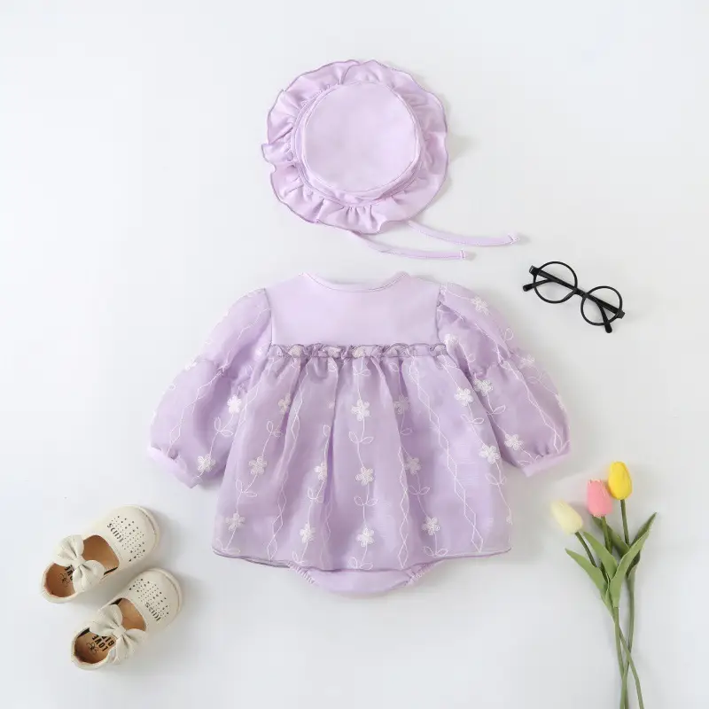Girls' Purple Starry Bow Baby Suit Set - Image 3