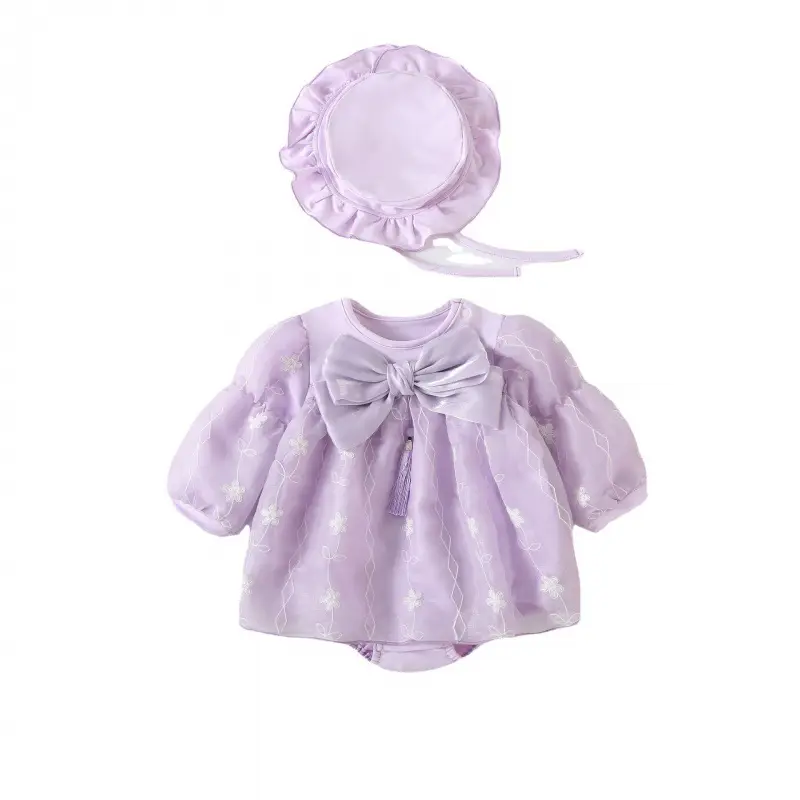 Girls' Purple Starry Bow Baby Suit Set - Image 5
