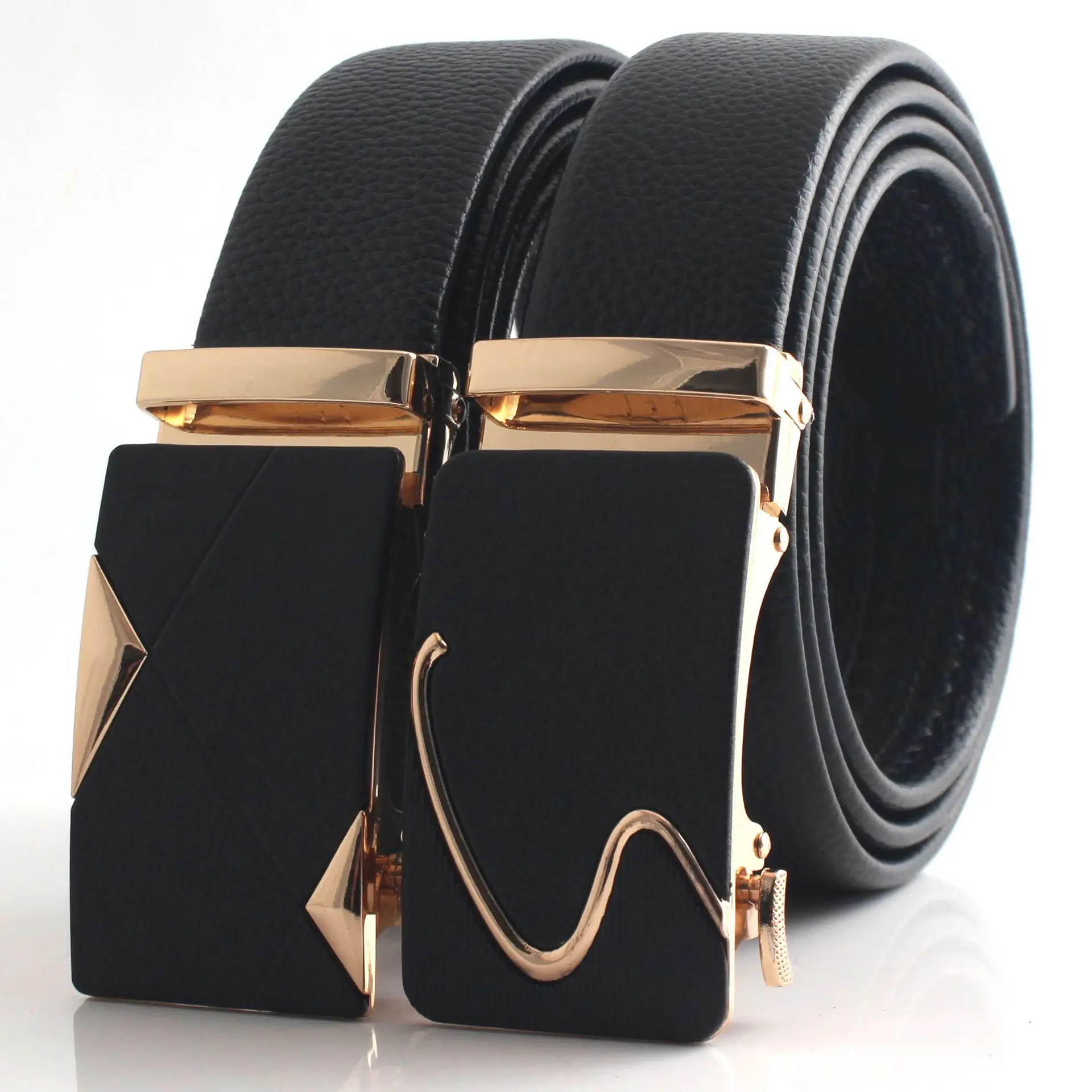 Hongsheng Men's Black Leather Belt with Automatic Buckle - Image 5