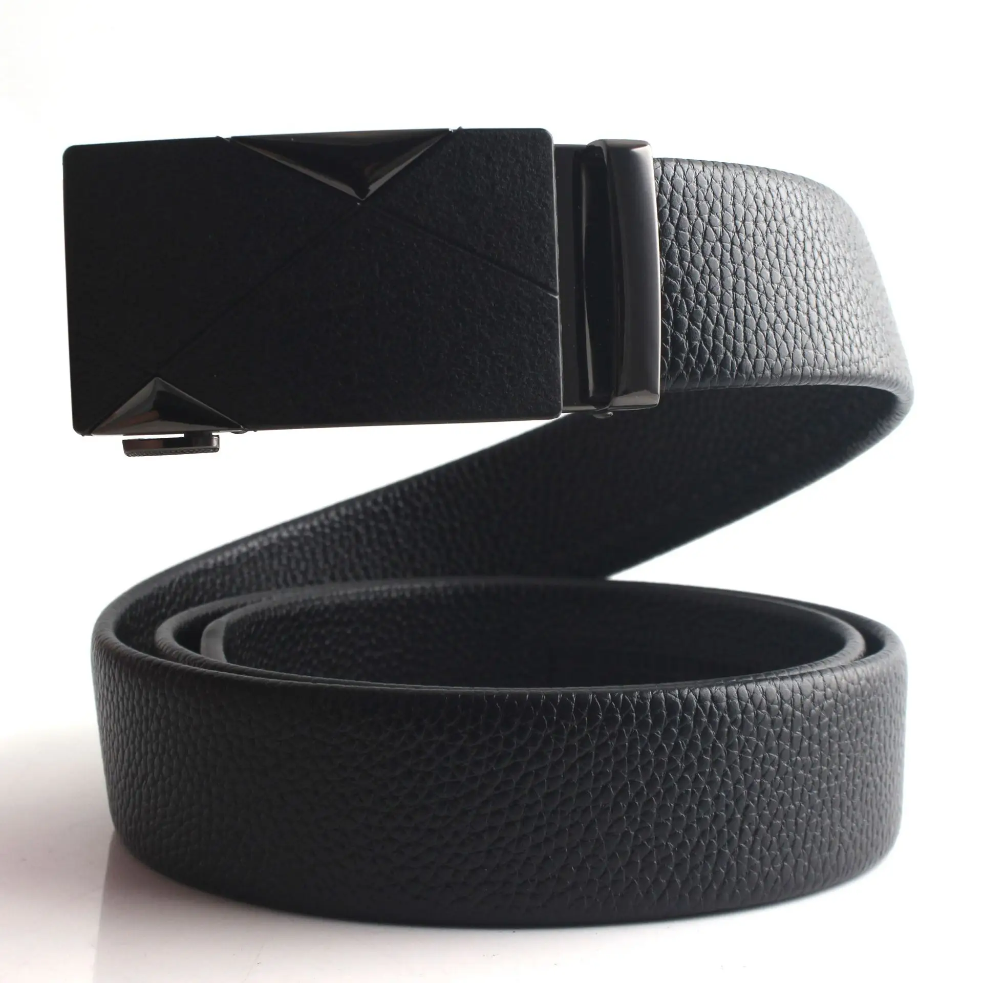 Hongsheng Men's Black Leather Belt with Automatic Buckle - Image 6