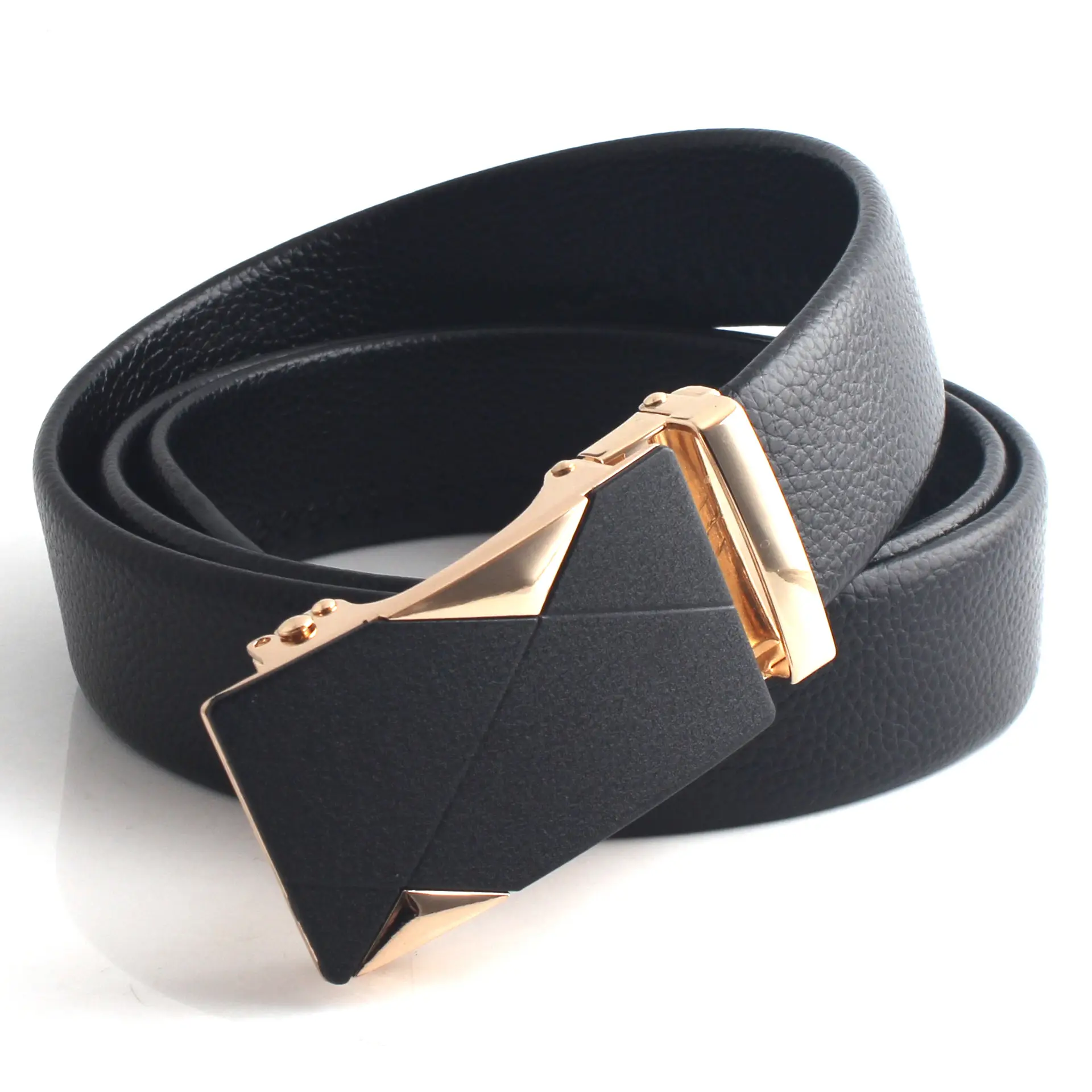 Hongsheng Men's Black Leather Belt with Automatic Buckle - Image 8