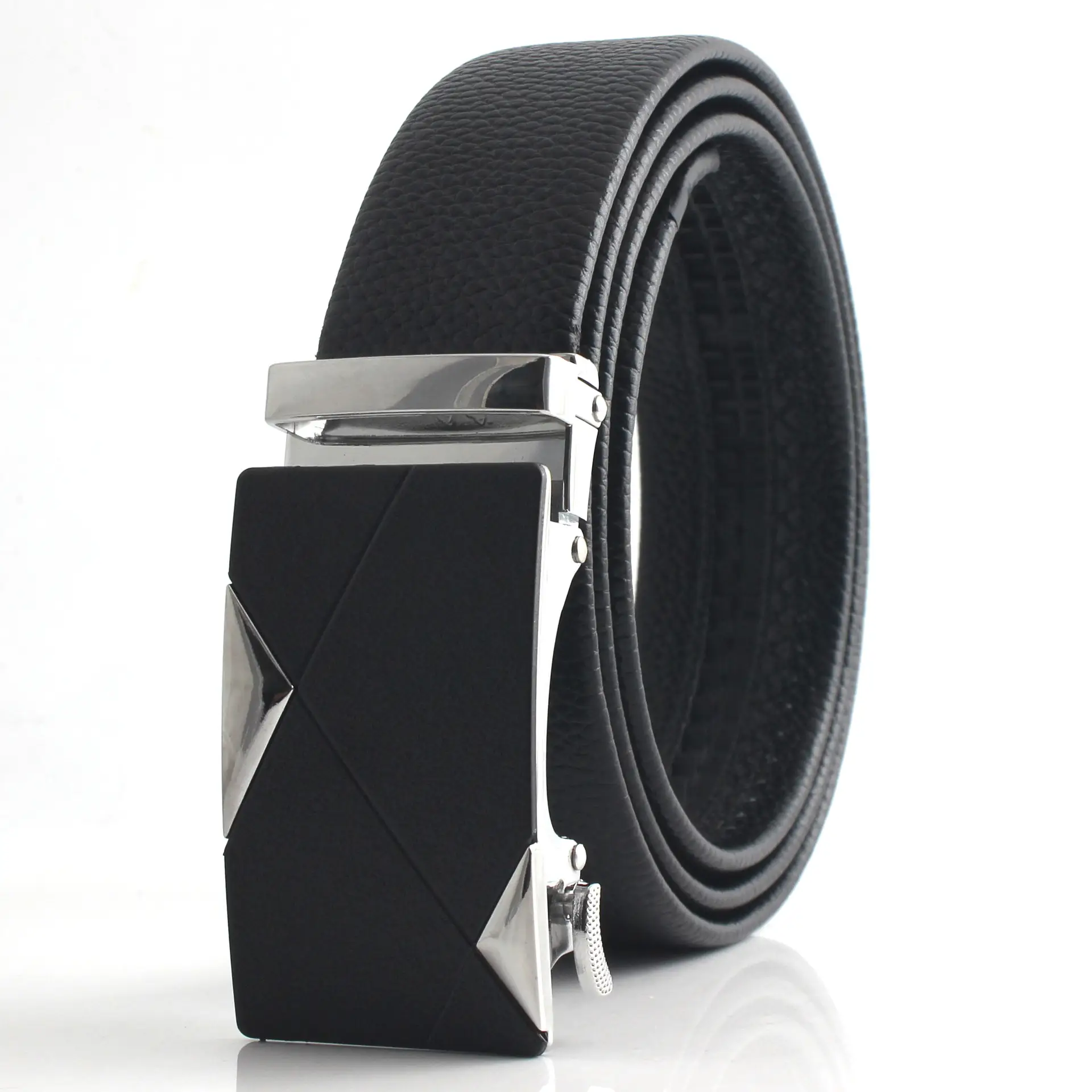 Hongsheng Men's Black Leather Belt with Automatic Buckle - Image 2