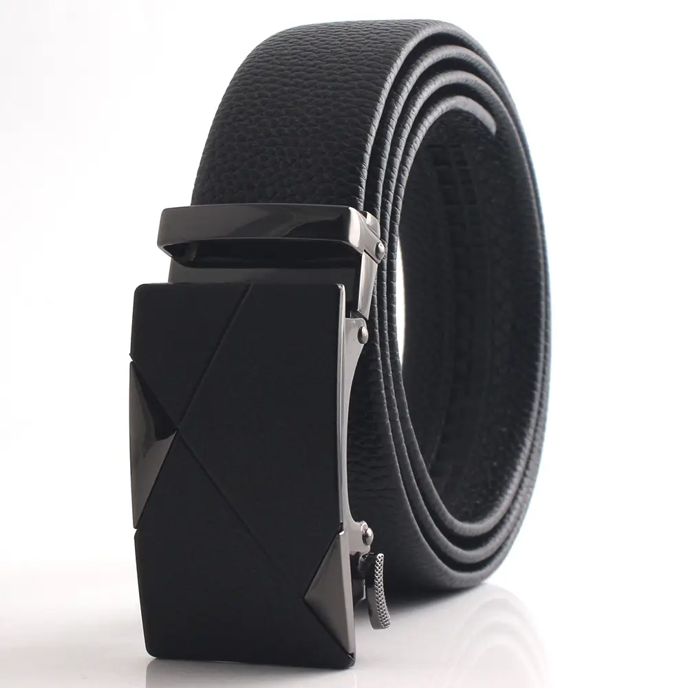Hongsheng Men's Black Leather Belt with Automatic Buckle - Image 3