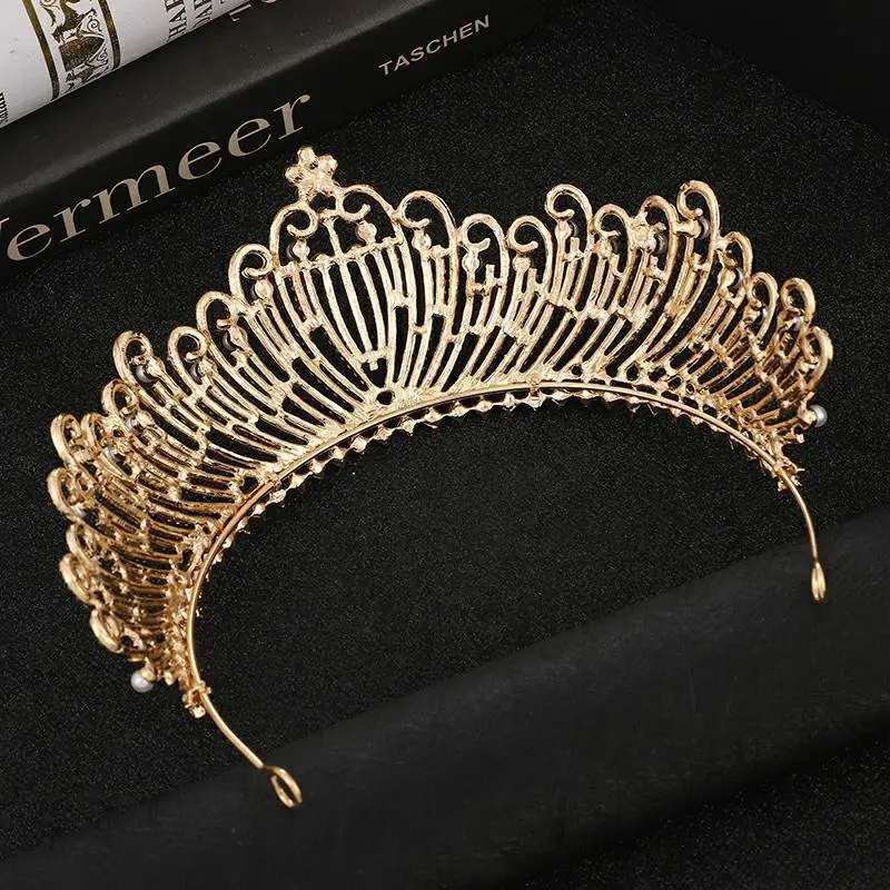 Wedding Crown Headband Gold Rhinestone Princess Diamond Pearl — feature 10