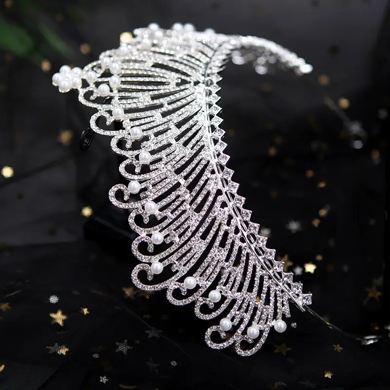 Wedding Crown Headband Gold Rhinestone Princess Diamond Pearl — feature 13