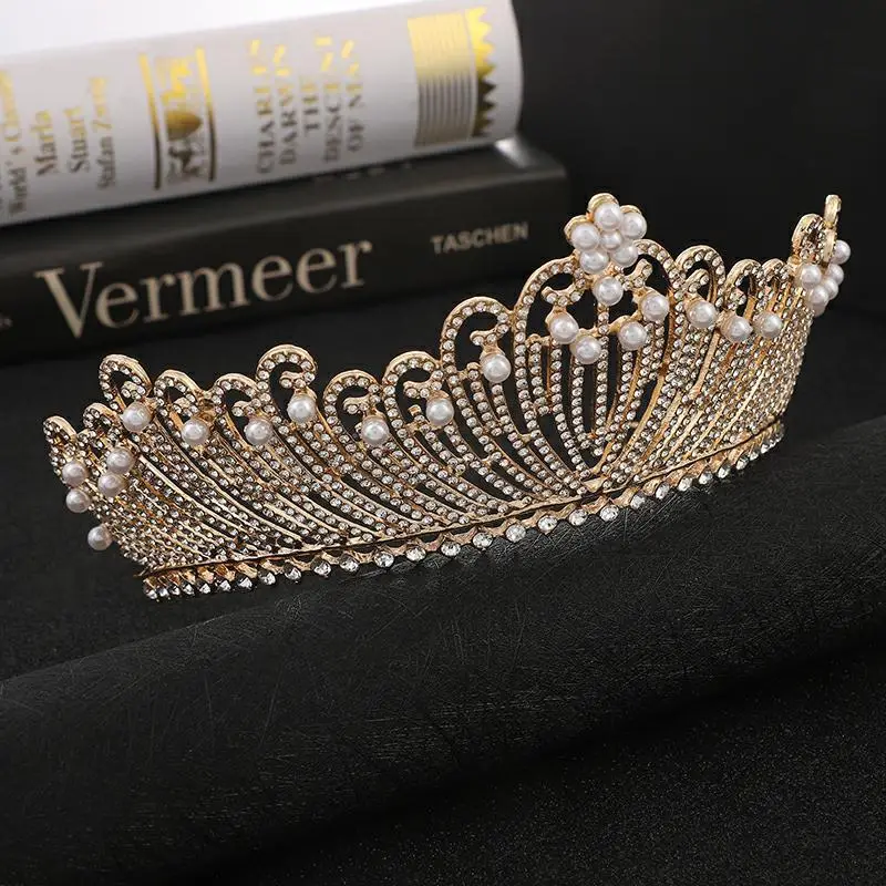 Wedding Crown Headband Gold Rhinestone Princess Diamond Pearl — feature 8
