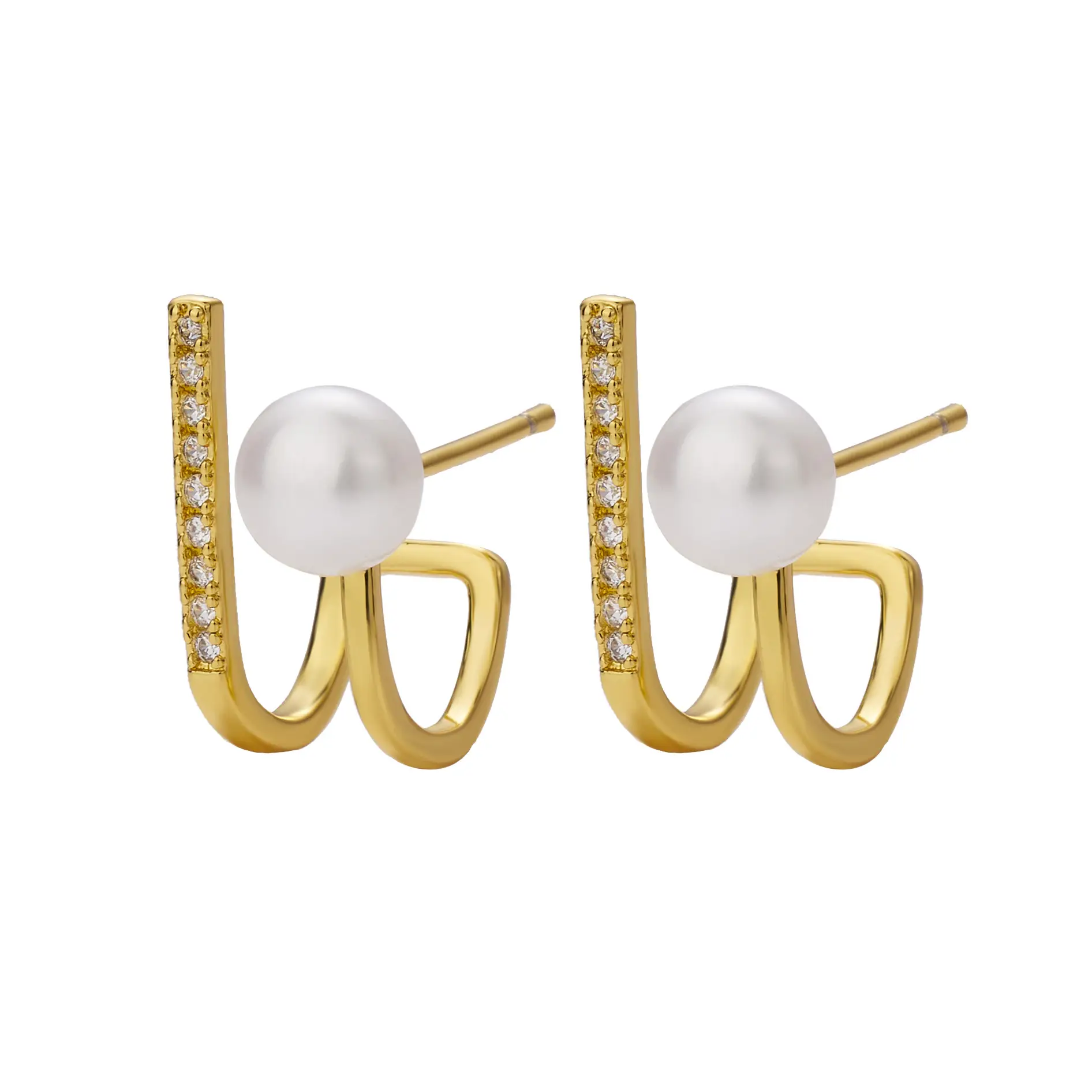 Korean Temperament Pearl Earrings 18K Gold Plated
