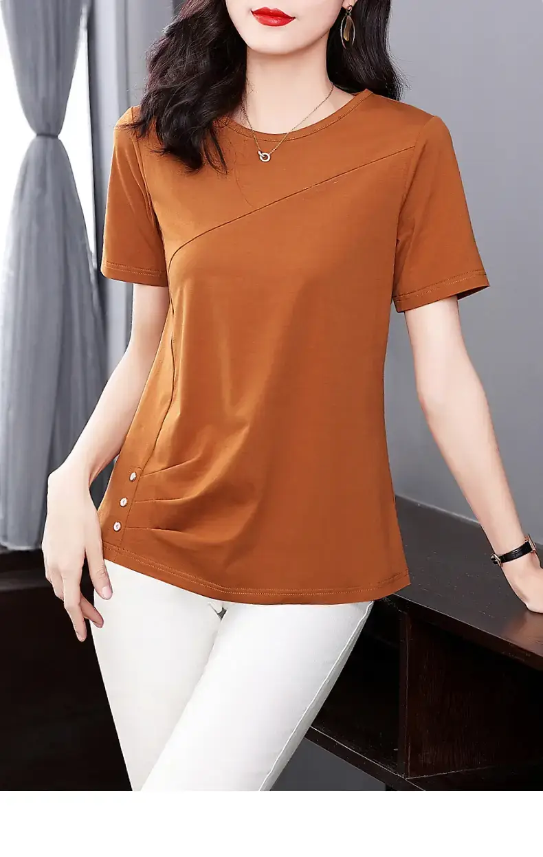 Women Pink V-Neck T-Shirt 2023 Summer Loose Fit — feature 16