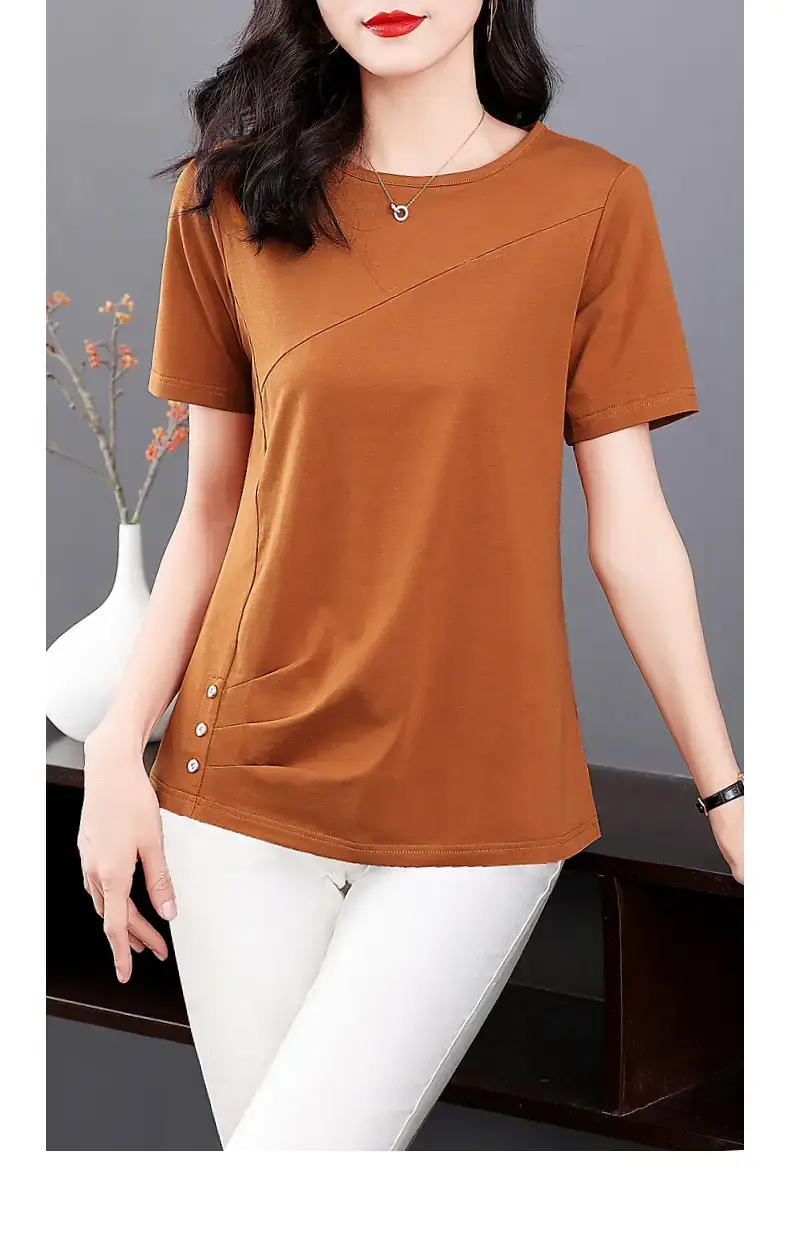 Women Pink V-Neck T-Shirt 2023 Summer Loose Fit — feature 18