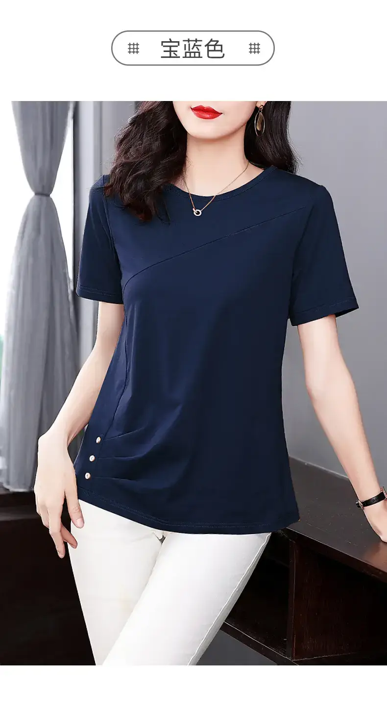 Women Pink V-Neck T-Shirt 2023 Summer Loose Fit — feature 21