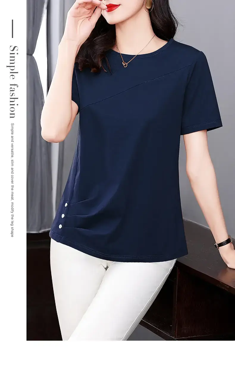 Women Pink V-Neck T-Shirt 2023 Summer Loose Fit — feature 22