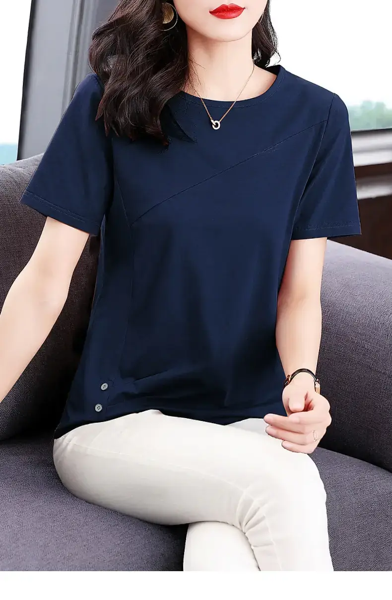 Women Pink V-Neck T-Shirt 2023 Summer Loose Fit — feature 23