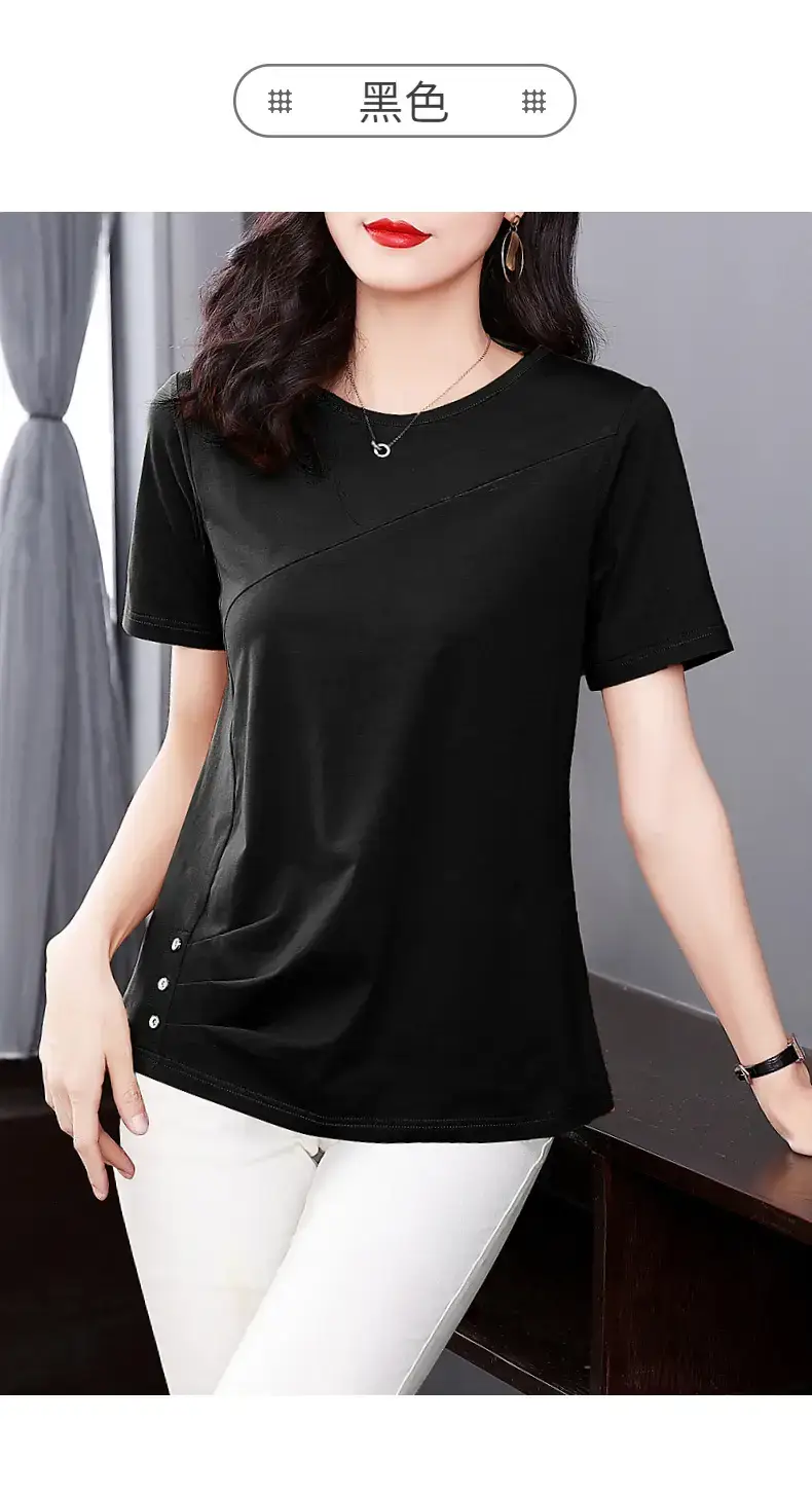 Women Pink V-Neck T-Shirt 2023 Summer Loose Fit — feature 27