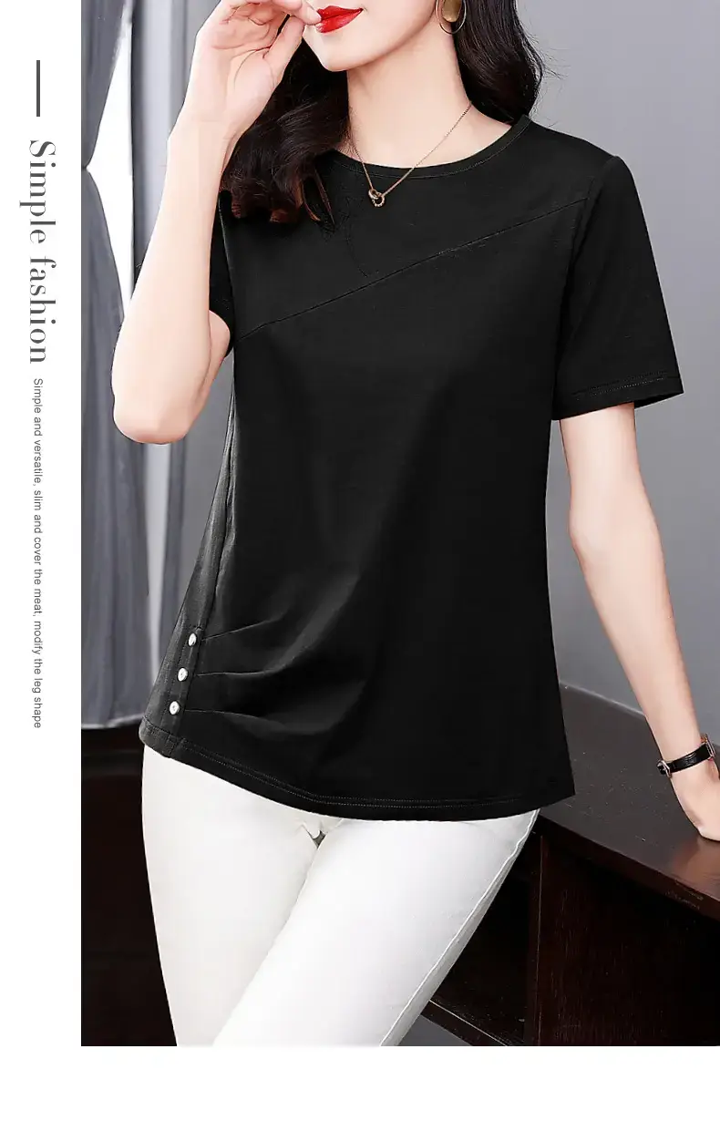 Women Pink V-Neck T-Shirt 2023 Summer Loose Fit — feature 28