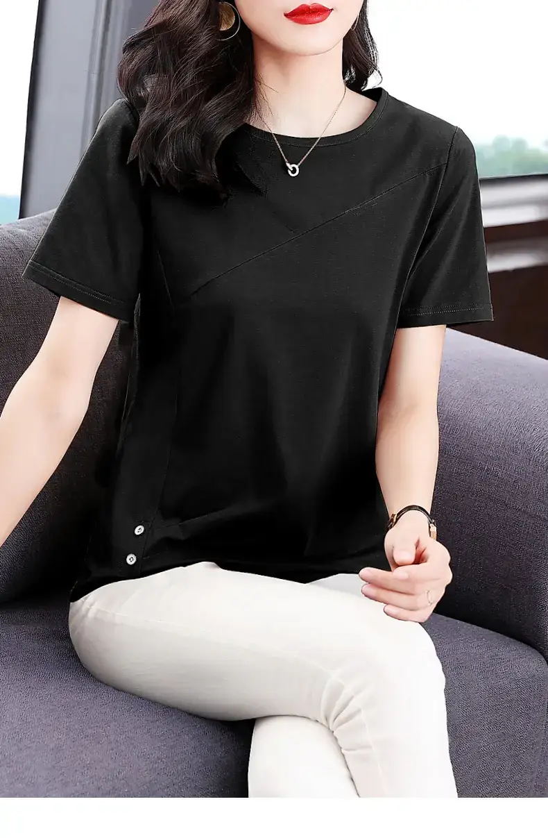 Women Pink V-Neck T-Shirt 2023 Summer Loose Fit — feature 29
