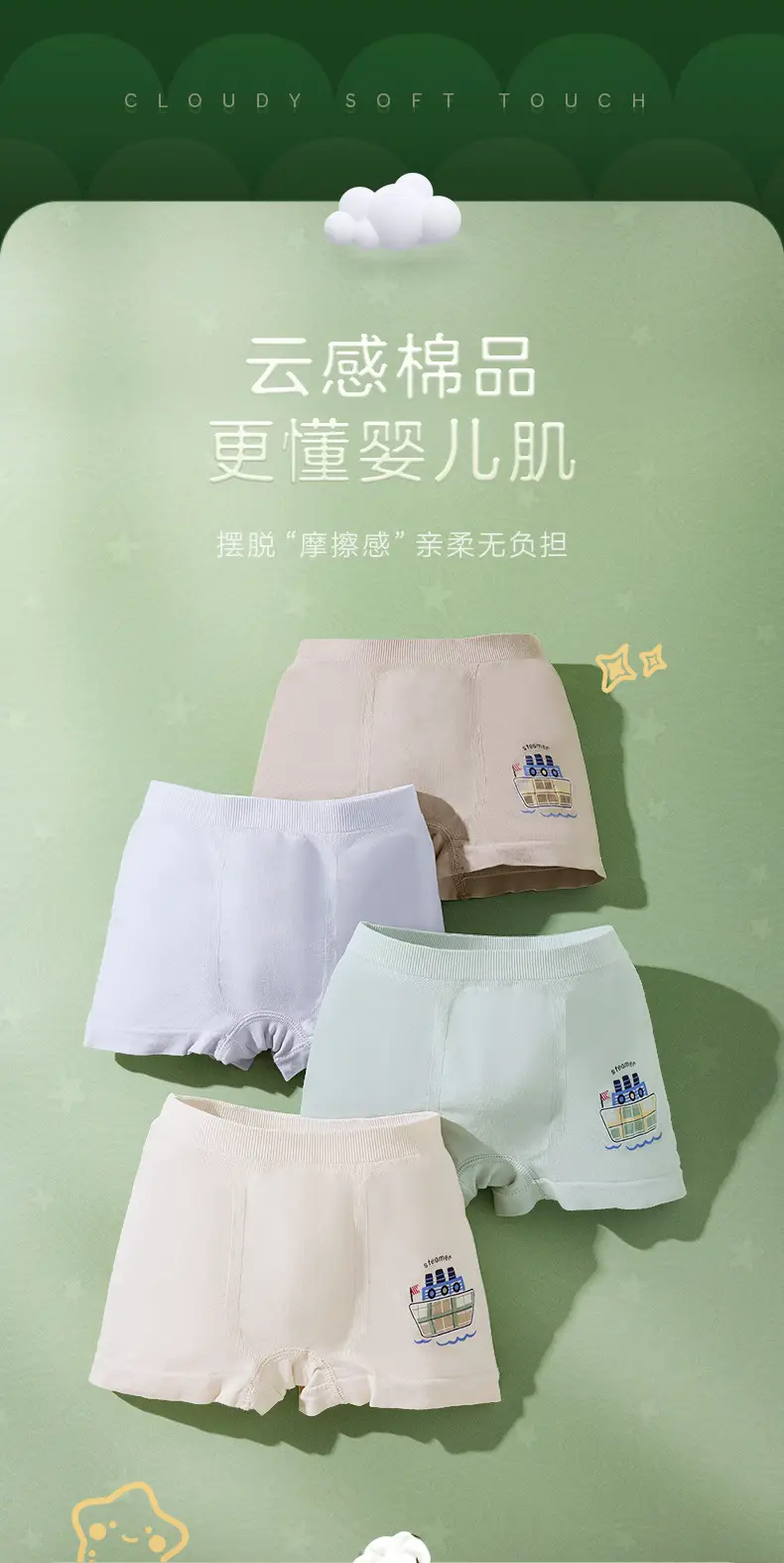 Children's Modal Underwear Boys Medium Large Four-Corner — feature 2