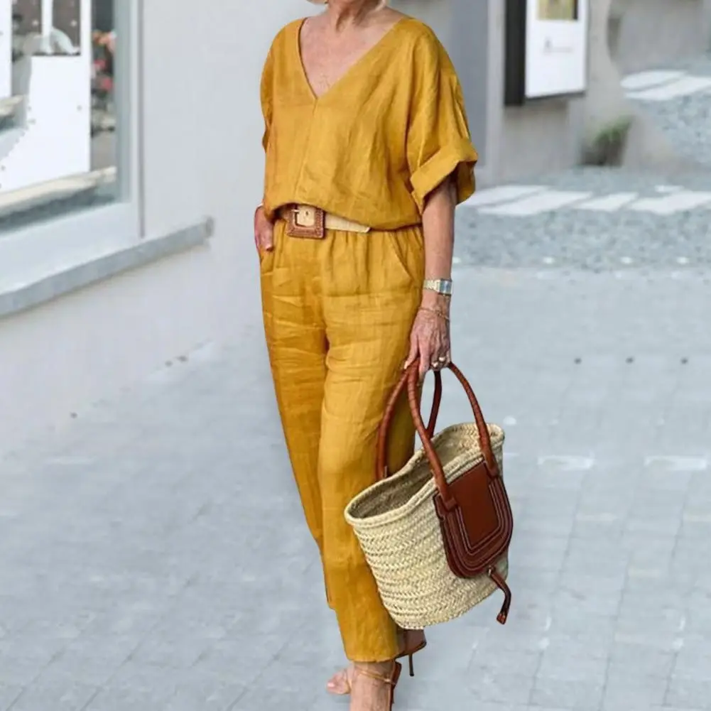 Women's Green V-Neck Loose Suit Spring Summer - Image 8