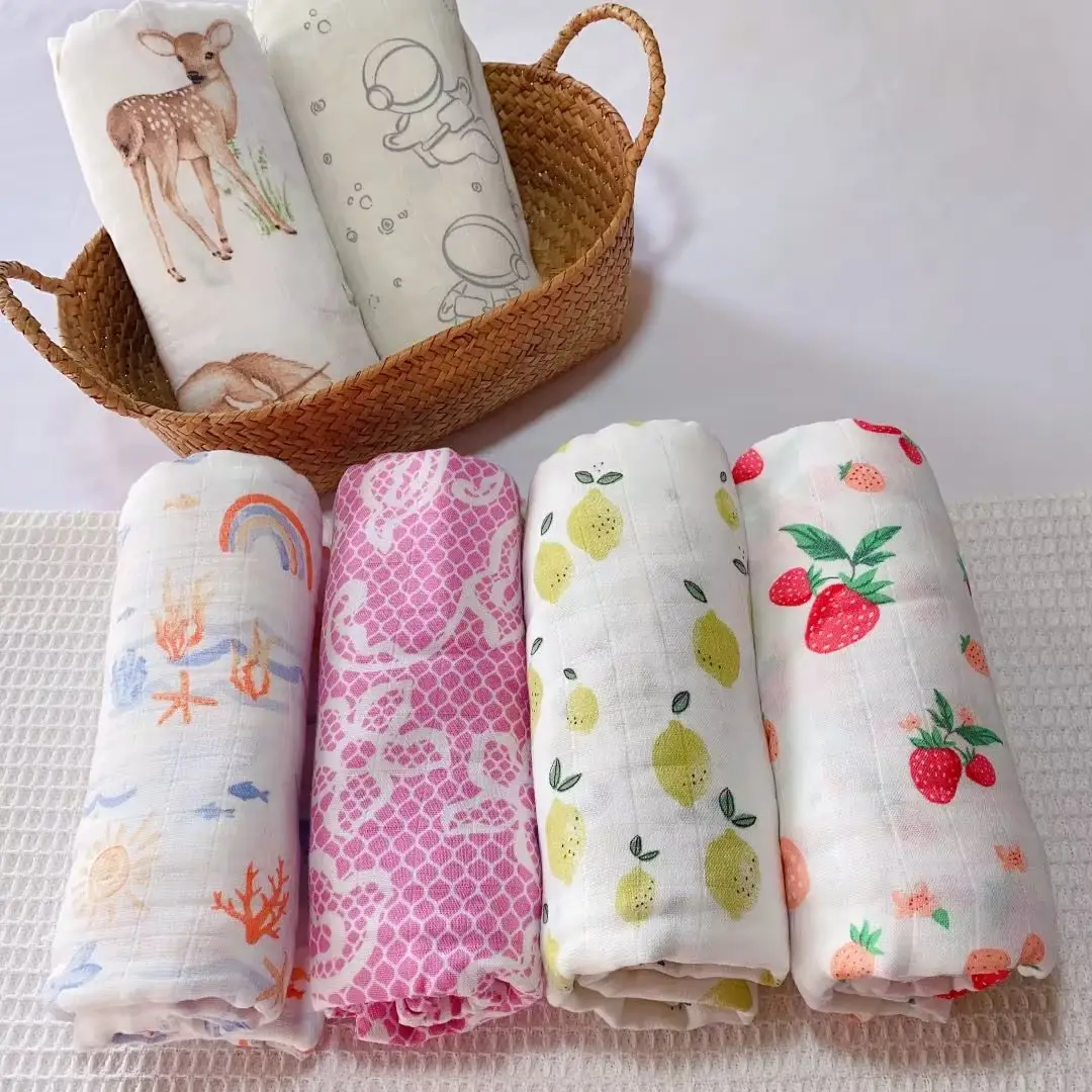 Baby Swaddle Blanket Bamboo Cotton Double Layer Floral - Image 20