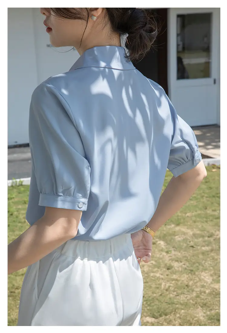 Women French Style Chiffon Blouse Short Sleeve White — feature 18