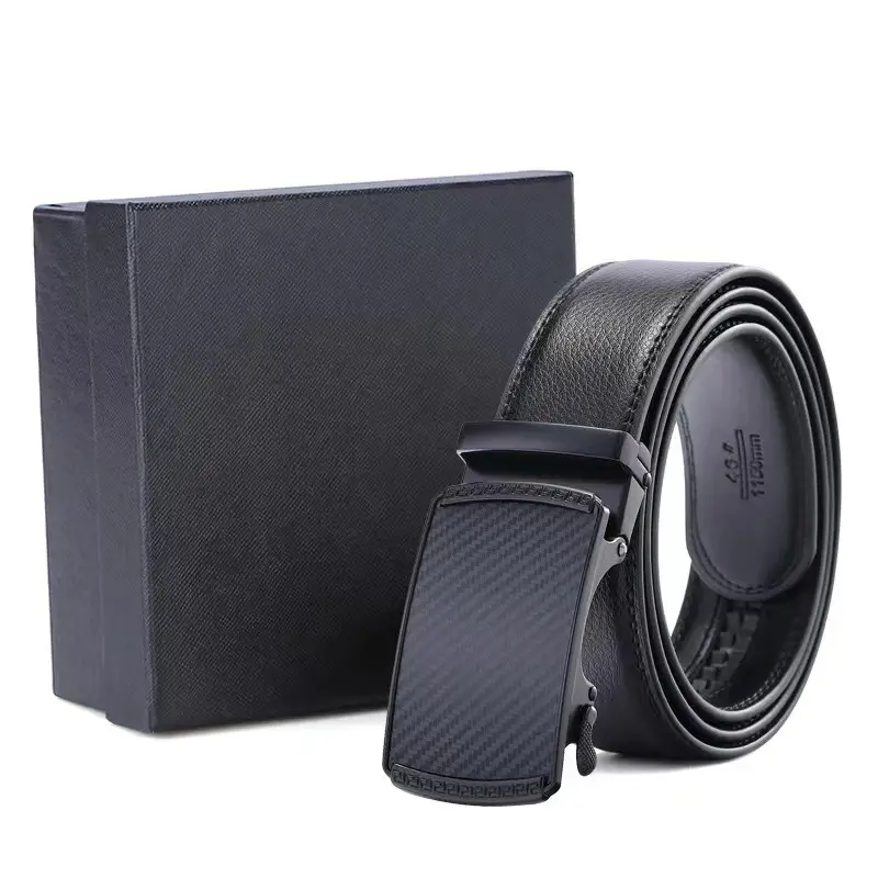 Men's Black Leather Belt with Automatic Buckle - Image 3