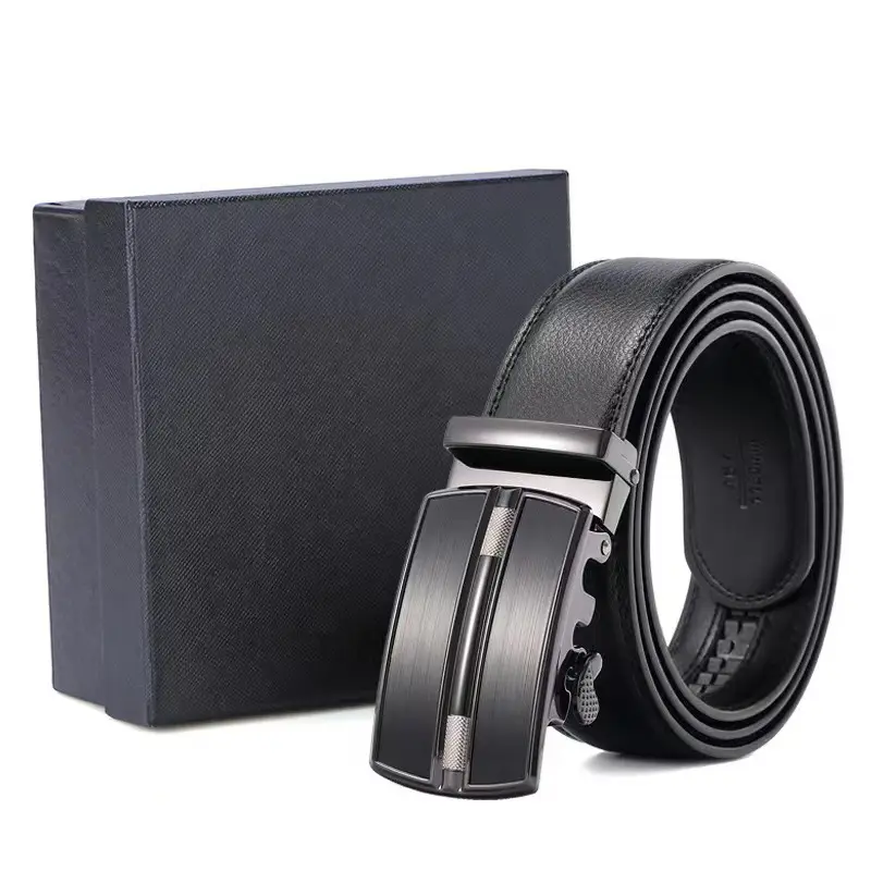 Men's Black Leather Belt with Automatic Buckle - Image 4