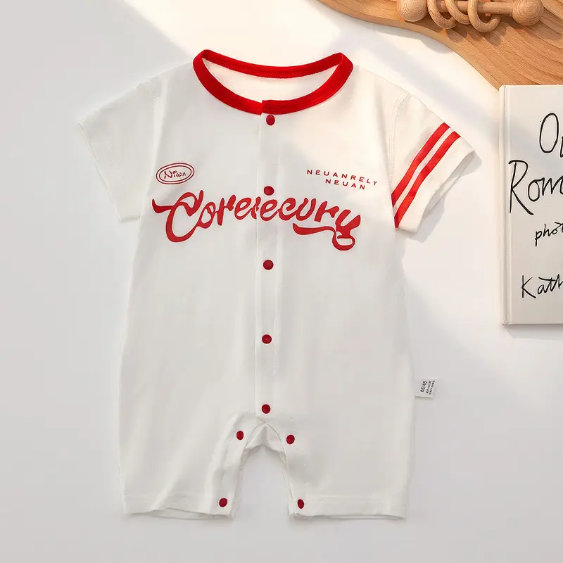 Baby Jumpsuit White Red Embroidered Summer Outfit - Image 2