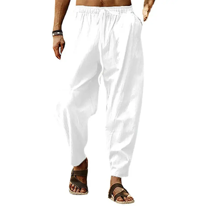 Men's Hip Hop Breathable Pants Beige Loose Summer - Image 17