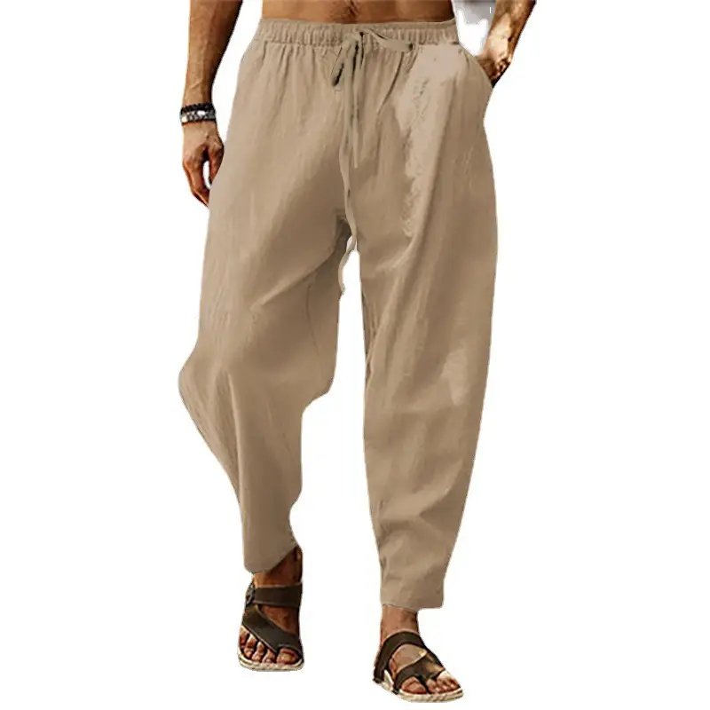 Men's Hip Hop Breathable Pants Beige Loose Summer - Image 20