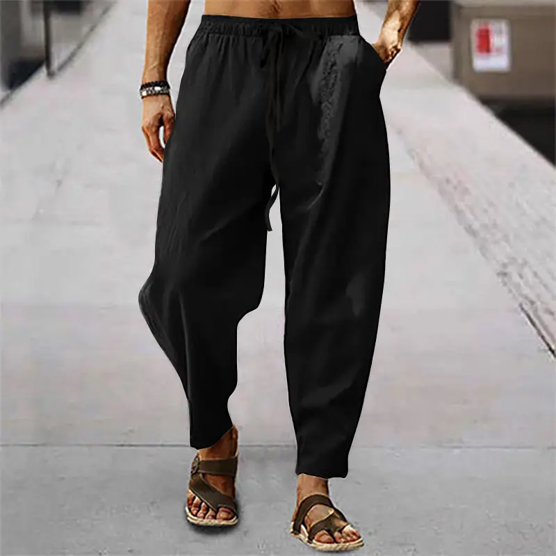 Men's Hip Hop Breathable Pants Beige Loose Summer - Image 3