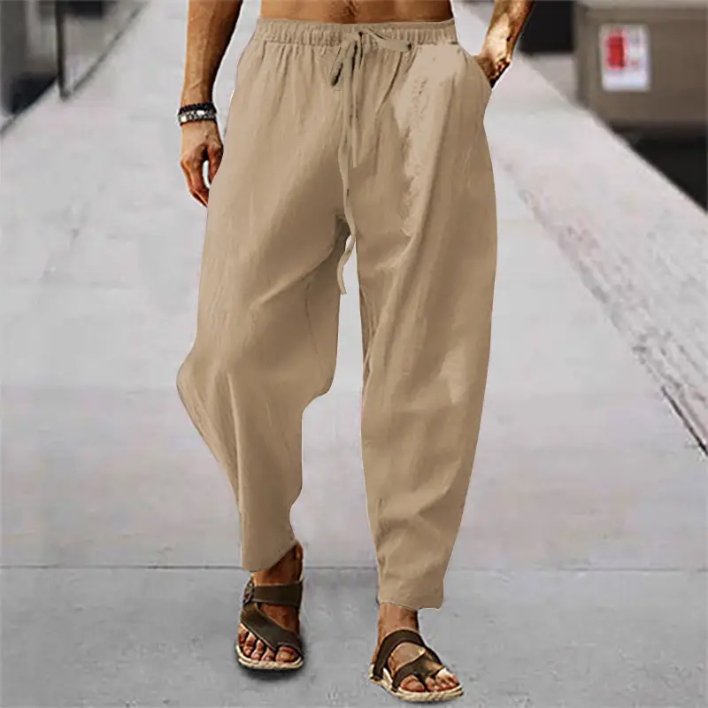 Men's Hip Hop Breathable Pants Beige Loose Summer - Image 7