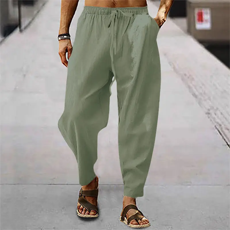 Men's Hip Hop Breathable Pants Beige Loose Summer - Image 9