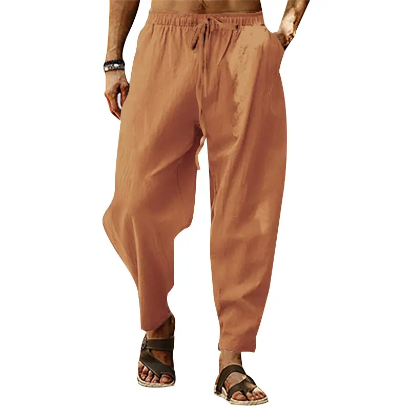 Men's Hip Hop Breathable Pants Beige Loose Summer - Image 15