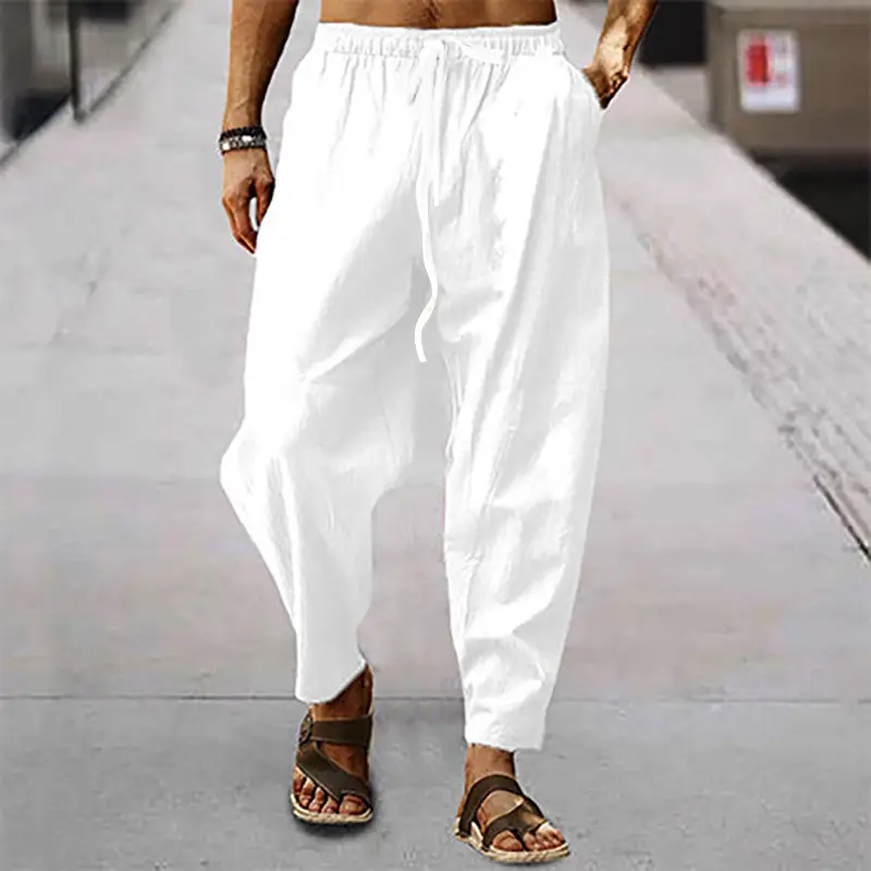 Men's Hip Hop Breathable Pants Beige Loose Summer - Image 6