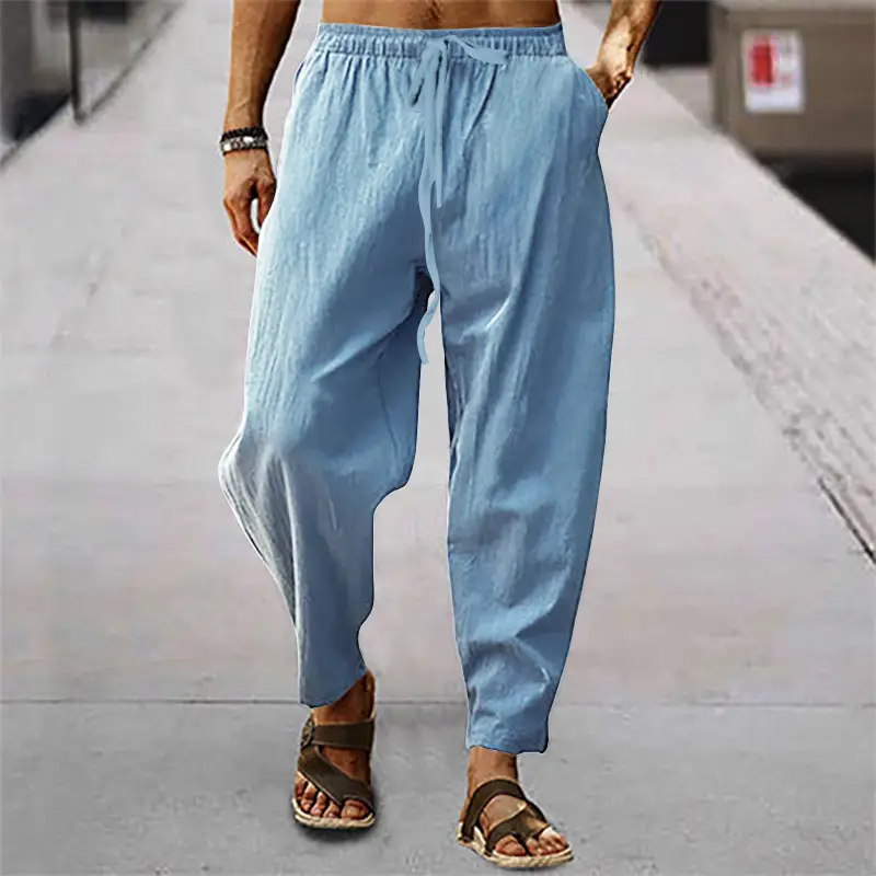 Men's Hip Hop Breathable Pants Beige Loose Summer - Image 2