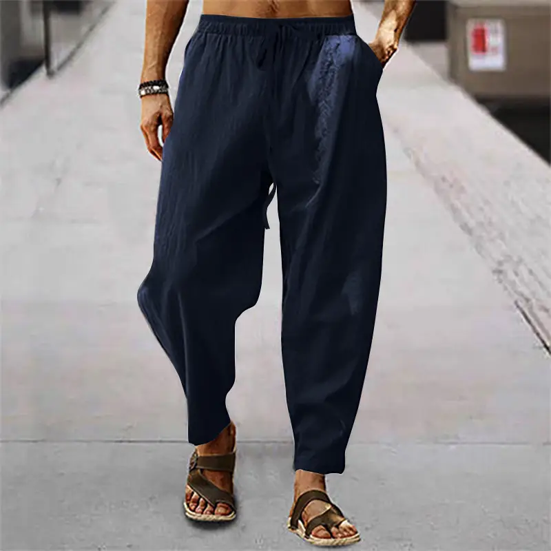Men's Hip Hop Breathable Pants Beige Loose Summer - Image 12