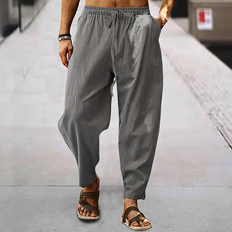 Men's Hip Hop Breathable Pants Beige Loose Summer - Image 14