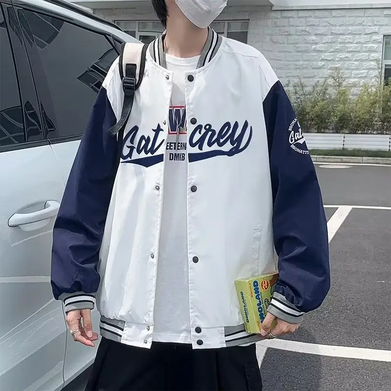 Men Bomber Jacket White Navy "Alkane" Embroidery — feature 3